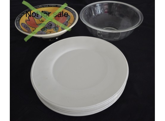 4 Diner White Diner Plates And Mixing Bowl