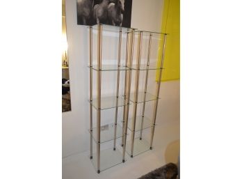 Pair Of Chrome And Glass 5 Shelves Tower