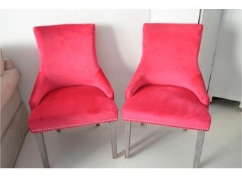 HD Couture 2 NEW Pink Velvet Accent Side/Dining Chairs Button Tufted With Nailhead Trim