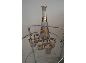 Mid Century Post Modern Decanter With 6 Shot Glasses