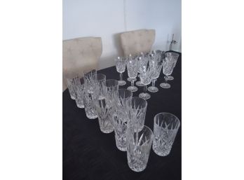 11 Crystal Wine 7' And 12 Tumbler  5 1/2' Glasses