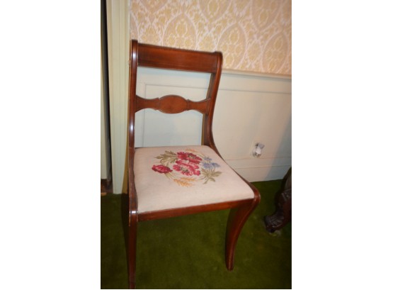 Side Accent Desk Chair Floral Needlepoint Seat