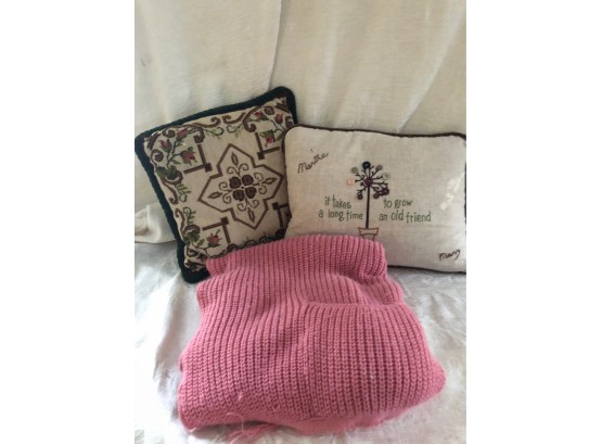 (#138a)  2 Handmade Pillows & Handmade Shawl