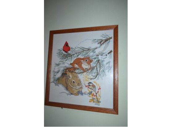 (#58) Needle Point Picture (Bunny With Squirrel)