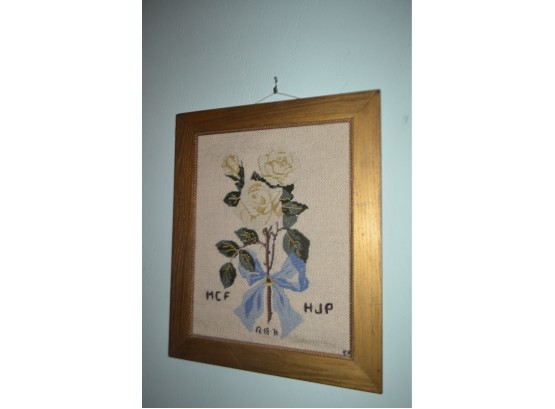 (#59) Flower Needle Point Framed Picture