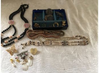 (#119a) Costume Jewelry, Sterling Silver Pins, And Earrings