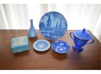 (#34) Blue Wedgewood Vase And Trinket
