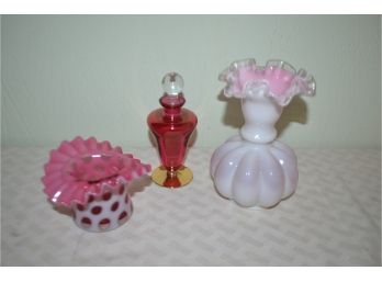(#23) Perfume Bottle, Pink Glass Vase,