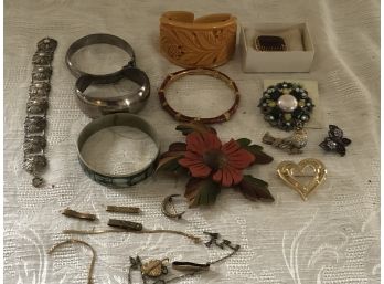 (#120a)  Sterling Bangles, Pins And Costume  Bracelets, Pins & Additional Pieces Check Photos