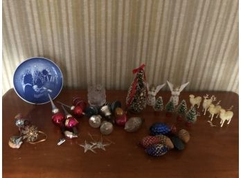 (#105) Vintage Glass Ornaments  & Vintage Plastic Ornaments,  Christmas Plate