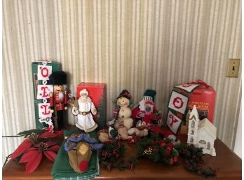 (#102a) Christmas Decor: Nutcracker, Ceramic White Santa Porcelain Musical House & More
