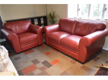Leather Love-seat And Club Chair.  6 Years Old.  (see Details)