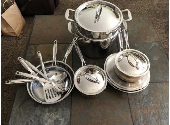 (#142) Set Of Cuisinart Pots, Pans & Untensils 18/10 Stainless Steel - See Details