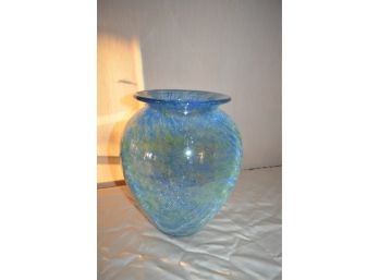 (#32) Crackle Blue Glass Vase 10'H