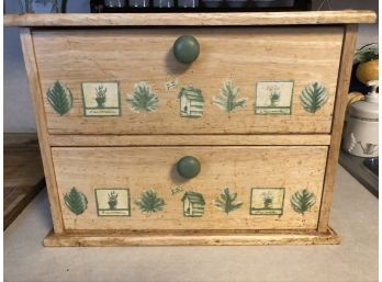 (#133) Spice Rack In Wood Cabinet  Looks Like Pfaltzgraff  (N0 Markings)