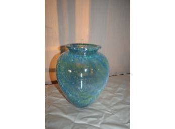 (#34)  Crackle Acqua Glass Vase 8.5'H