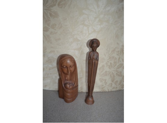(#163) Wood Sculpture Mother Mary With Child,