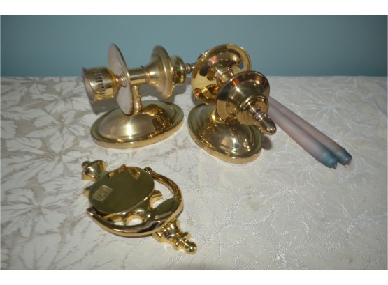 (#4) Brass Candle Scones 8'H And Brass Door Knocker