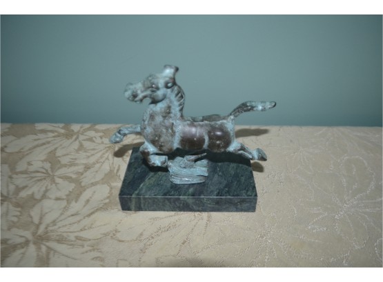 (#9) Metal Horse On Marble Base