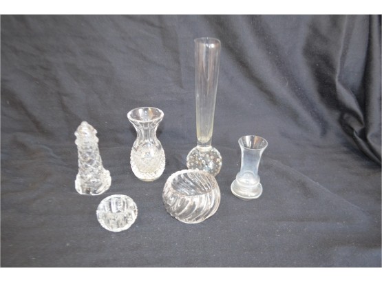 (#63) Assortment Of Bud Vases And Light House Trinket