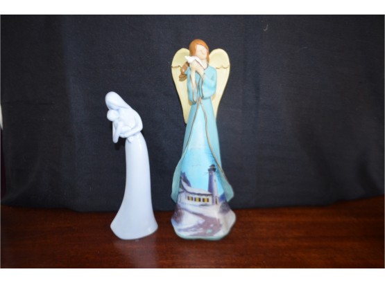 (#75) Resin Hand-painted Lighthouse Angel And Porcelain Mother And Child Statue