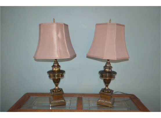 Vintage Heavy Brass Table Lamps New Shades 34'H