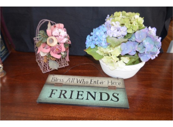 (#82) Bless Friends Sign And Faux Flower Plant