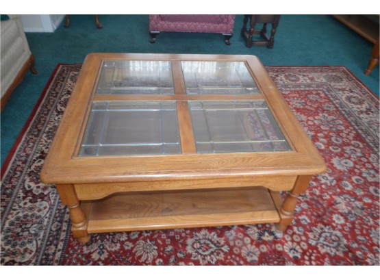 Oak Coffee Table Glass With Inlay Lead