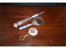 (#84) Letter Opener Glass Handle, Magnify Glass (chip), Pocket Mirror