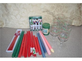 (#167) Assortment Of Candles And Christmas Glasses