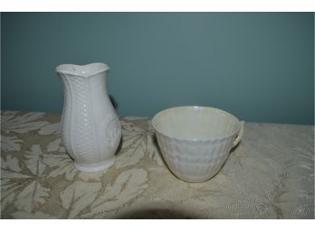 (#23) Belleek Galaway Irish Vase 4.5'H And Cup