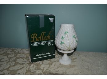 (#18) Belleek Shamrock Hurricane Lamp With Box