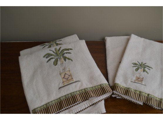 (#89) Avanti Palm Tree Bath Towels (2) Hand Towels (2)