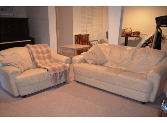 Quality Leather Off-white Sofa (has Few Worn Spots) - See Details