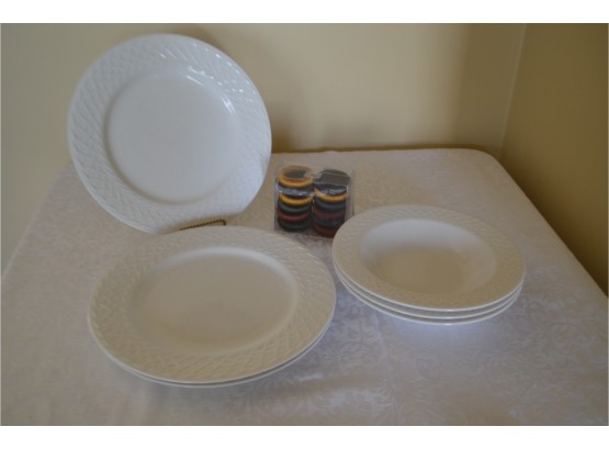 (#52) Porcelain By Apropos 'Rattan' Dish Set And Napkin Rings
