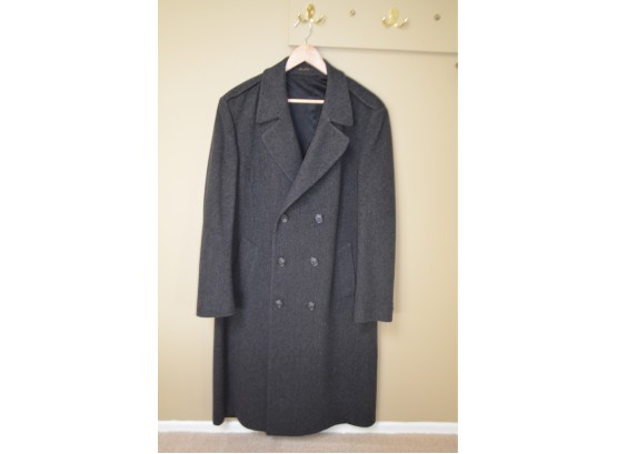(#91) Mens Over Coat Double Breasted 100 Wool Size 44 Long