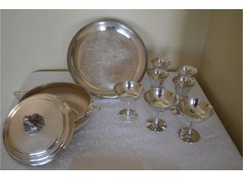 (#3) Ubert Italy Silver Plate Cups, Tray And Casserole