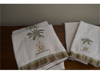 (#89) Avanti Palm Tree Bath Towels (2) Hand Towels (2)