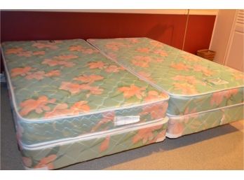 (#158) 2 Twin Mattress, Box Spring, Frames (together King Size)