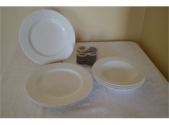 (#52) Porcelain By Apropos 'Rattan' Dish Set And Napkin Rings