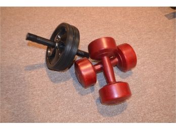 (#154) 5 Lbs Each Weights And Ab Roller