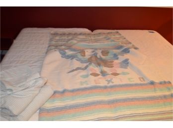 (#159) Cotton Throw Blanket And Queen Size Sheet Set
