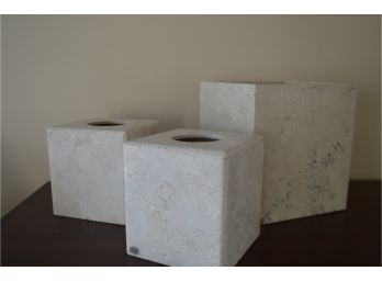 (#117) Water Stone Marble Bathroom Accessories Tissue Holder (2) And Trash Bin
