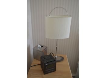 (#85) Table Lamp, Clock / Alarm Radio , Tissue Box