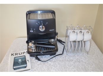 (#63) Krups Espresso Machine XP400 With Demitasse Set On Rack Holder