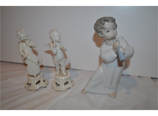 Llardo 6' Figurine And 2 Vintage Cherubs