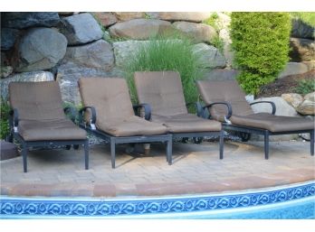 4 Cast Aluminum Lounge Chairs With Cushions And Side Table (Not Umbrella)