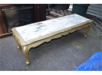 Vintage Coffee Table Marble Top Painted Wood Base