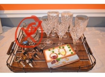 Wine Glass And Tray With Wine Bottle Stoppers