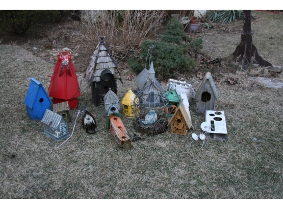 (#58) Assortment Of  Very Used Bird Houses  -  They Are Wood , Plastic And Tin - Need Some TLC